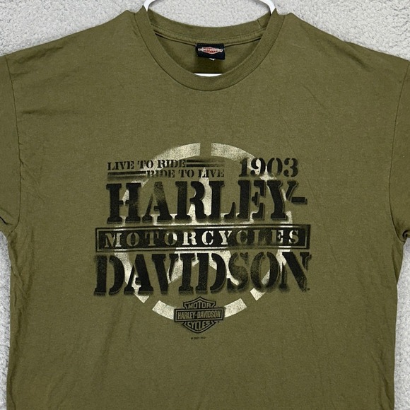 Harley Davidson Mens Motorcycle T-Shirt XL Green Skull Graphic Print Tee Cotton